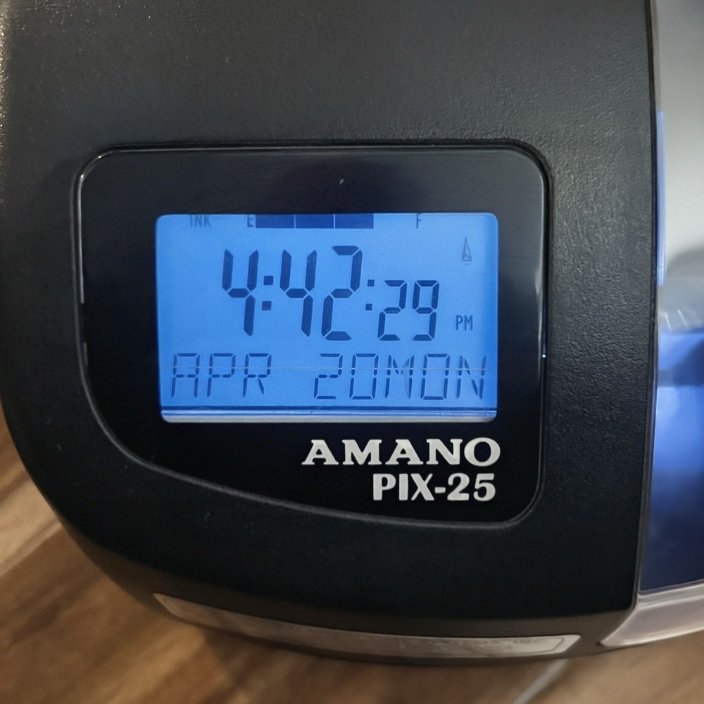 Amano PIX-25 Atomic Time Clock with Power Adapter-Key Tested Working